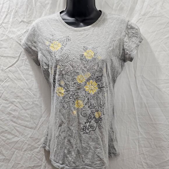 Vintage 2000s grey guess floral rhinestone baby tee - Picture 2 of 5